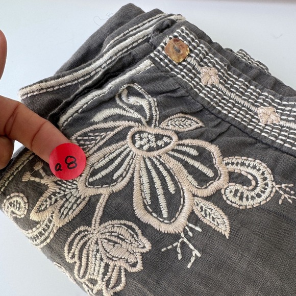 JW Los Angeles Women's Grey Linen Embroidered Cropped Pants Size S - Picture 11 of 13